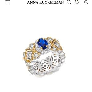NIB Anna Zuckerman Gold and Silver Ring with Blue Gem